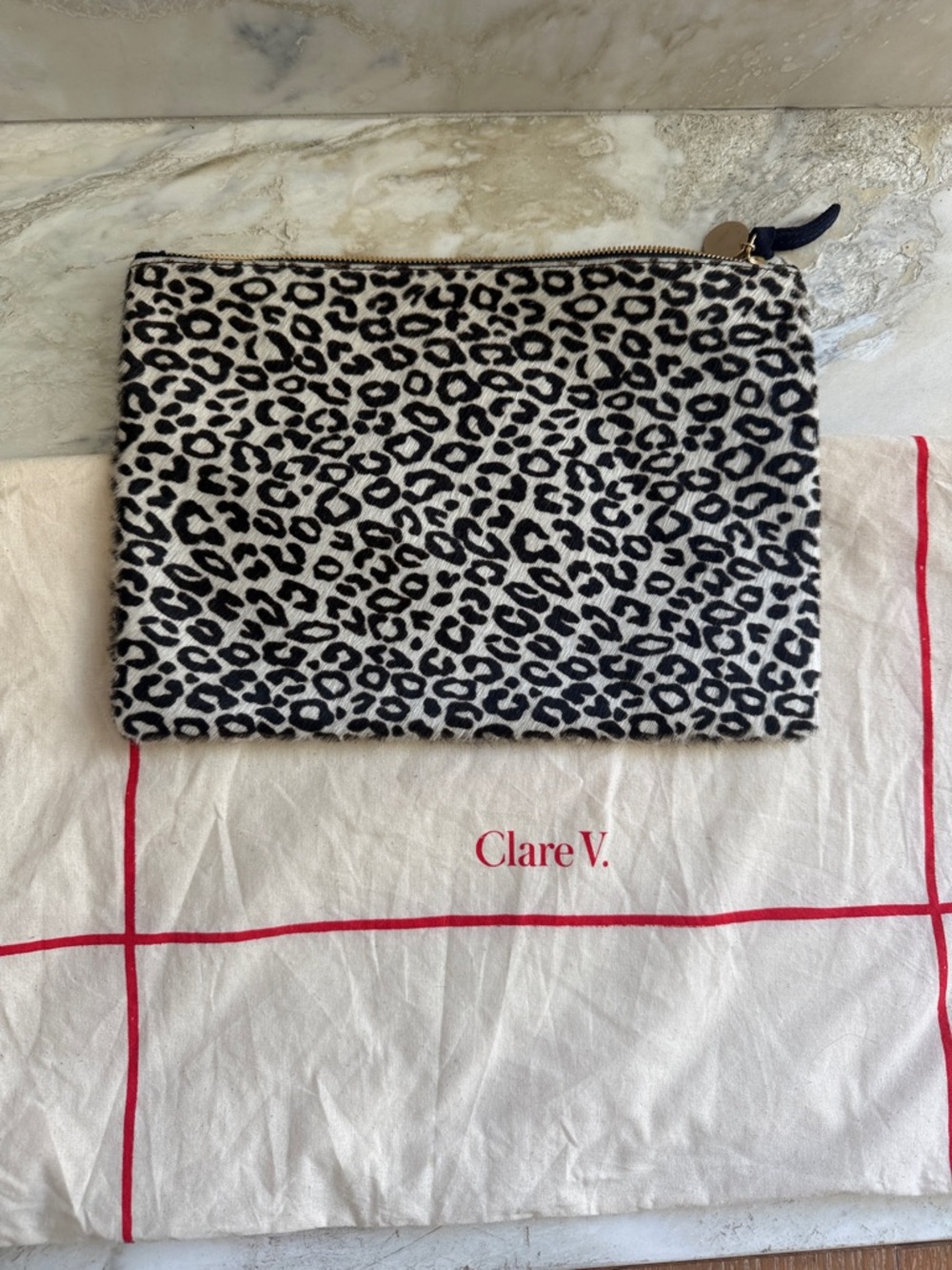 Clare V Leopard Print Zip Clutch - Black & White